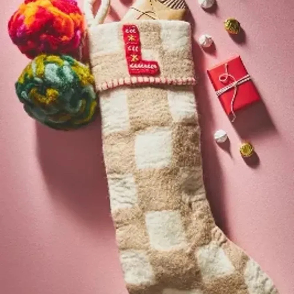 NWT Anthropologie Monogram Felted Christmas Stocking Letter L